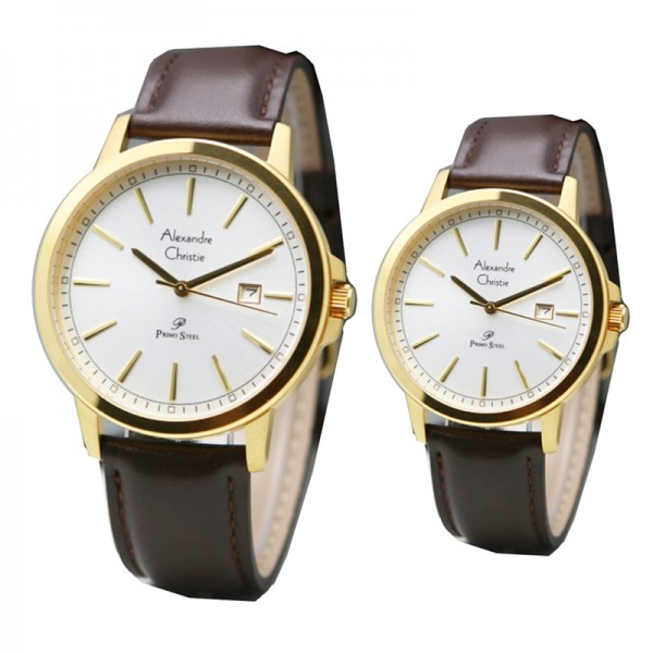 Alexandre Christie AC 1014 Gold White Leather Couple